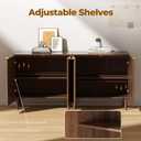 Sideboard Buffet Storage Cabinet - Wood Cabinets with Adjustable Shelves Fluted Doors, Anti-Tip Console Table for Kitchen Dining Living Room or Entryway Hallway, Easy Assembly, Walnut, 15"Dx31.5"Wx31.1"H