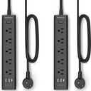 2 Pack Power Strip Surge Protector-5 Widely Spaced Outlets 3 USB Ports(1 USB C Port),1250W/10A with 5Ft Extension Cord, Power Strips with Surge Protection, Wall Mount for Home Office, Black