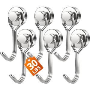 FINDMAG Magnetic Hooks, 30lbs+ Strong Magnetic Hooks for Refrigerator, 2026 Cruise Ship Essentials, Magnet Hooks Heavy Duty for Kitchen, Home, Classroom, Whiteboard, Beach Vacation (6 Pack, Silver)