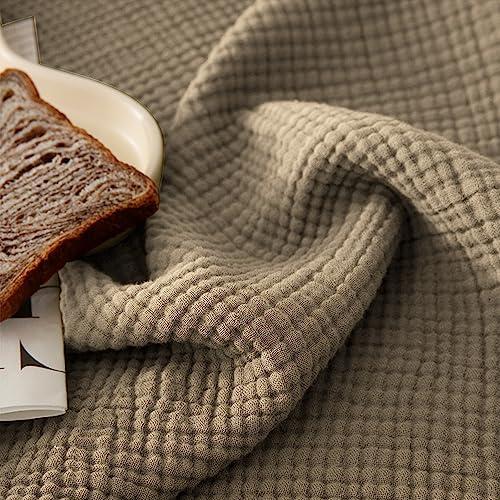 Muslin Throw Blanket for Adults, 4-Layers Breathable Lightweight Bed Blanket for All Seasons, 90" x 90" Large Queen Size Boho Decorative Blankets with Tassel for Couch, Living Room, Bedroom - Brown