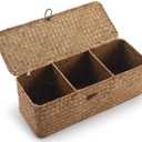 Seagrass Storage Basket for Bathroom - Wicker Toilet Tank Basket with Lid - Woven Narrow Organizer (16.5" x 5.5" x 5.5")