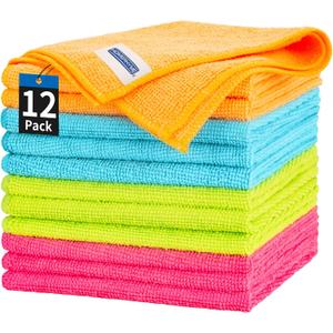 HOMERHYME Microfiber Cleaning Cloth, 12 Pack Cleaning Rags, 12" x 12" Microfiber Towel, Lint Free Non-Abrasive Dusting Cloth, Microfiber Towels for Cars Kitchen Garage House Office (Multicolor)