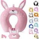 Cirorld Travel Pillow for Kids Adult Cute Neck Pillow for Traveling Memory Foam Airplane Pillow Sleep Mask Animal Flight Pillow Head Rest Neck Support for Cars Long Flights (Rabbit, 9-12 Y/O)