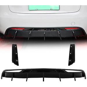 Rear Diffuser with Side Aprons Compatible with 2024-2025 Tesla Model 3，3PCS Gloss Black PP Plastic Rear Bumper Molding Lip Spoiler