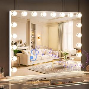 VANITII Hollywood Vanity Mirror with RGB Lights Tempered Glass Light Up Makeup Mirror with 18 Dimmable LED Bulbs 3 Color Lighting Modes Smart Touch 10X Magnification for Bedroom