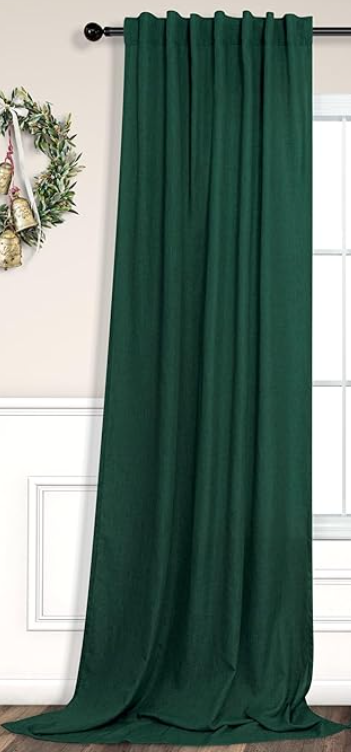 Dark Green Curtains 84 Inch Length for Bedroom 1 Panels Back Tab Pocket Hunter Green Drape Light Filtering Semi Sheer Linen Forest Emerald Green Curtain for Living Room Boho Christmas Decor 52x84 Long