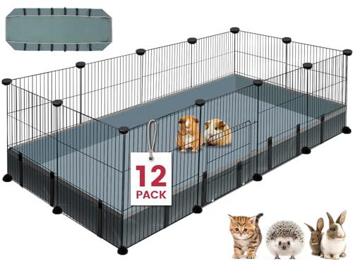 VISCOO 12 Panels Small Animal Playpen, 48" x 24" x 16" Pet Playpen with Waterproof Mat, C&C Cage for Guinea Pigs, Puppy Play Pen, Bunny Playpen, Indoor Outdoor Portable Metal Wire Yard Fence