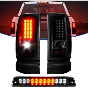 LED Tail Light + 3rd Brake Light Kit for Dodge Ram 1500 1994-2001, for Dodge Ram 2500 3500 1994-2002, Rear Brake Cargo Lamp Taillight Assembly, Black Housing Smoke Lens