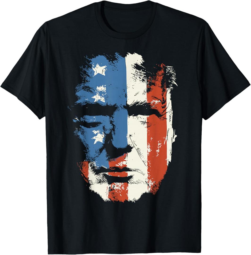 Our President Portrait Face American Flag T-Shirt, S