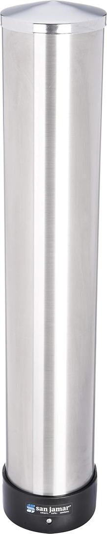 San Jamar C3200P Stainless Steel Pull Type Beverage Cup Dispenser, Fits 6oz to 10oz Cup Size, 2-7/ 32" to 3-3/ 16" Rim, 23-1/ 2" Tube Length