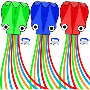 SGftre 3 Piece Set Octopus Kites for Kids and Adults，Easy to Fly for Outdoor Adults Children Line Kite for Kids Toy (Octopus red Blue Green 3-piece Set, 3)