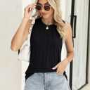 Kistore Womens Summer Tank Tops Sleeveless Crew Neck Pleated Blouse Shirts Fashion Clothes 2025 (Black, M)