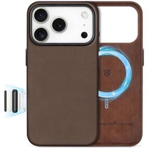 SHIELDON Top Grain Crazy Horse Leather Case for iPhone 17 Pro 6.3" 2025, Compatible with Magsafe, Updated Camera Button, Slim Magnetic Wireless Charging, Non-Slip Shockproof, Camera Bezel - Dark Brown