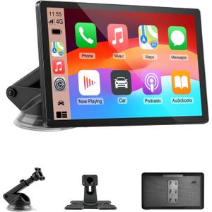 CarPlay Screen for Car, 9'' Wireless CarPlay & Android Auto - Smart Portable Touchscreen with Bluetooth/FM, Mirror Link, Voice Control, GPS Navigation, Hands-Free Calling, Plug & Play Car Play Screen