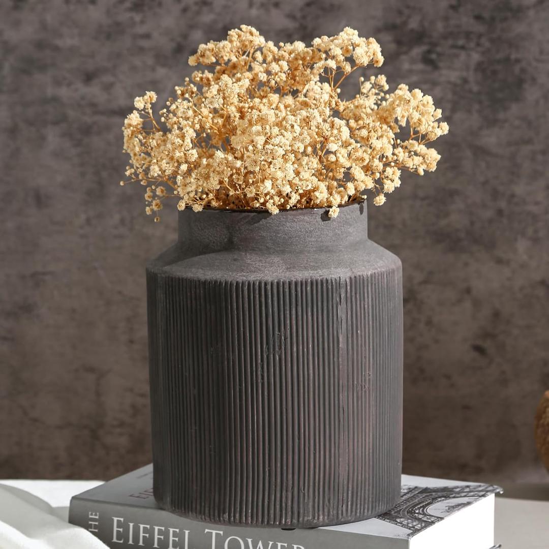 Farmhouse Vase for Home Decor, Vintage Rustic Terracotta Flower Vase Suitable for Home Decor, Living Room, Shelf, Dining Table. Large 7.2 * 9 in (Dark Brown)