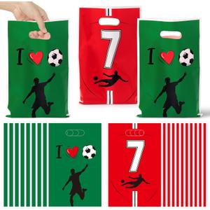JuPelozak Soccer Party Favor Bags - 50pcs Football Themed Goodie Bag, Candy Cookies Gift Decor for Kids Boys Teens Adult, Birthday Holiday Celebration Decorations Supplies for 2026 Sport Team Event (Red Green)
