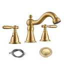 RKF Bathroom Faucets for Sink 3 Hole Gold 8 inch Widespread Bathroom Sink Faucet with Drain Double Lever Handle Faucet Bathroom Vanity Faucet Basin Mixer Tap WF013BG