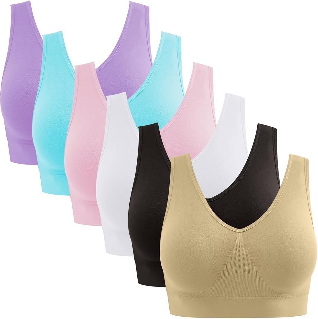 YADIFEN 3 Pack Womens Sports BrasWireless Comfortable Seamless Sleep Yoga Sports Bras for Women with Removable Pads (Small, Z-6p-back+beige+white+blue+pink+purple)