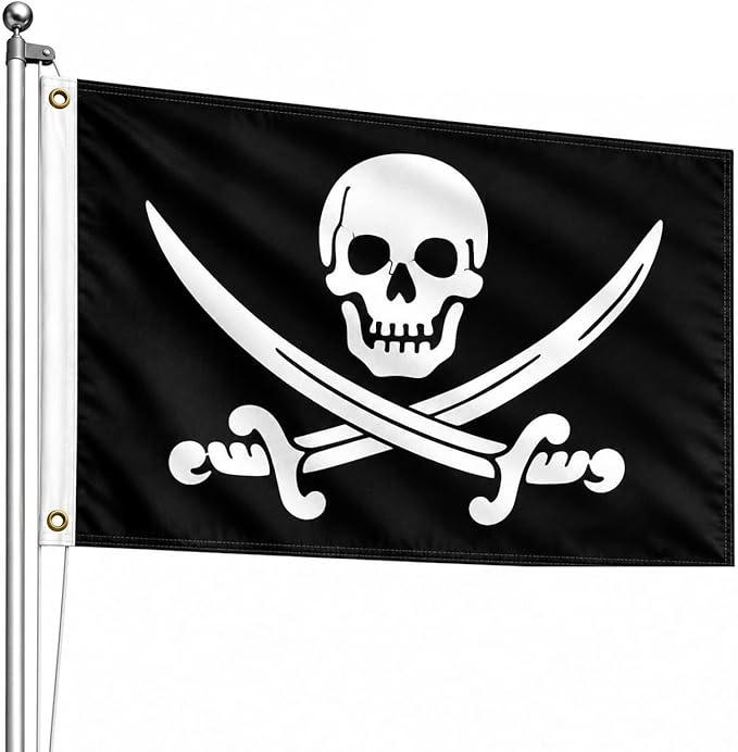 Pirate Flag -35×58 in Outdoor Double Sided - Heavy Duty 3ply Jolly Roger Flag - Skull Bones with Cross Knife - Super Durable Canvas Header with 2 Brass Grommets