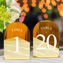 JOYIT Arch Wedding Table Numbers 1-20 with Stands 5" X 7" Acrylic Mirrored Gold Table Number Holders, Perfect for Wedding Receptions, Parties, Anniversaries, and Events