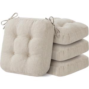 Chair Cushions, Memory Foam Dining Chair Cushions, Tufted Indoor Chair Pads, Set of 4,  16.5” x 16.5” x 3.5”, Beige