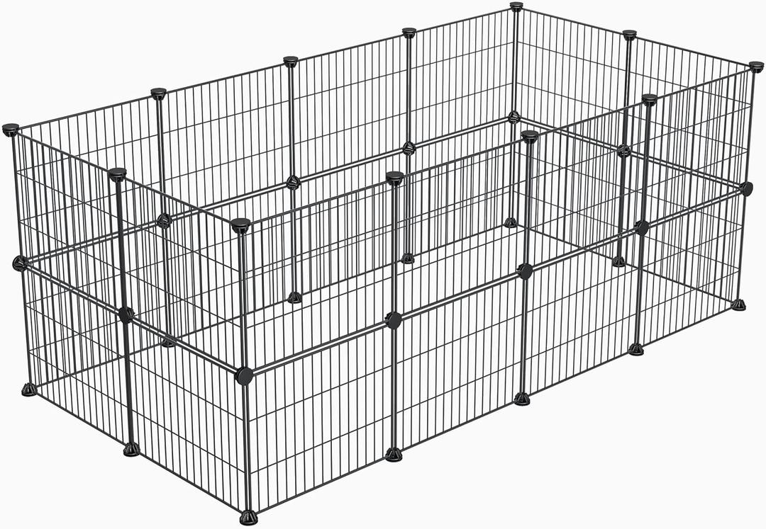 Small Animal Playpen, Guinea Pig Cages, Pet Playpen, Rabbit Cage, Small Animal Cage, Puppy Kitten Dog Playpen, Indoor Outdoor Portable Metal Wire Yard Fence,15 X 12 Inch, 24 Panels, Black