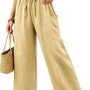 Womens Wide Leg Cropped Pants Drawstring Casual Palazzo Pants Loose Flowy Lounge Trousers with Pockets Khaki (Yellow, L)