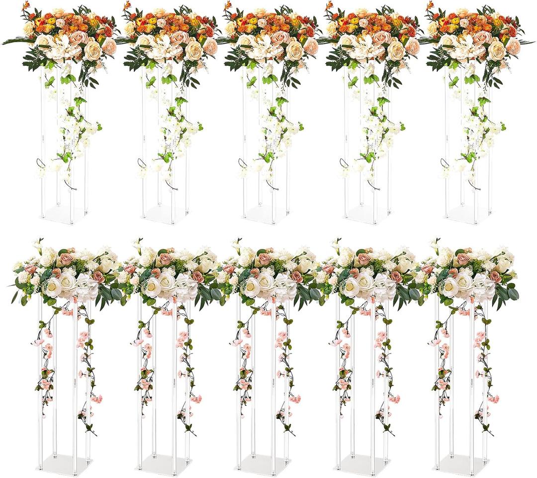 VEVOR 10PCS 23.6inch High Wedding Flower Stand, with Acrylic Laminate,Acrylic Vase Column Geometric Centerpiece Stands, Floral Display Rack for T-Stage Events Reception, Party Decoration Home