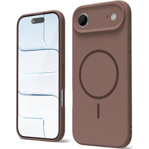 oakxco for iPhone 17 Air Case Silicone Mag Safe, Magnetic Slim Thin Phone Case Compatible with Magsafe, Women Girls Cute Girly Aesthetic Soft Rubber Gel Safecase with Camera Cover, Brown