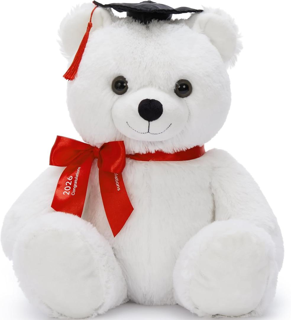Tezituor 18inches Graduation Teddy Bear Stuffed Animals, Large Stuffed Bear with Graduation Hat & Bow-tie for Boys Girls, Cute White Grad Bear Plush Toys for Decoration