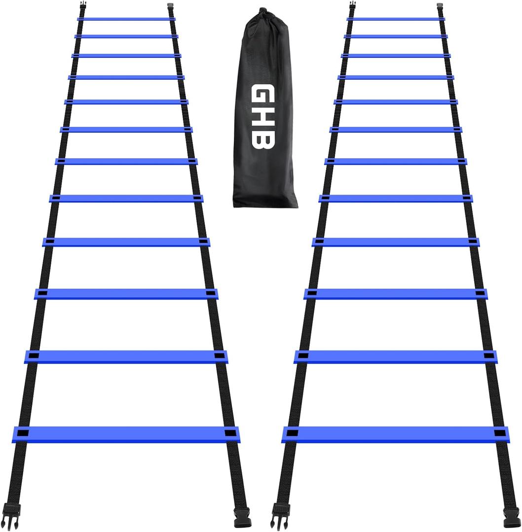 GHB Pro Agility Ladder Agility Training Ladder Speed 12 Rung 20ft with Carrying Bag (Blue-2 Pack)