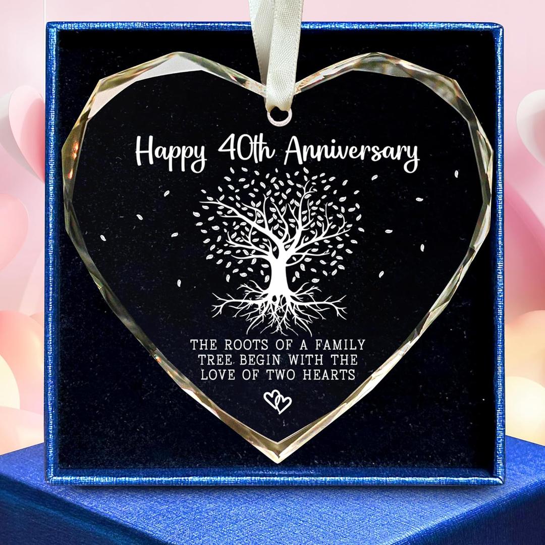 Gifts for 40th Wedding Anniversary - 40th Wedding Anniversary Ornament, 40 Marriage Ornament - 40 Anniversay Married Gifts - 40 Marriage Gift for Parents, Couple - Glass Ornaments