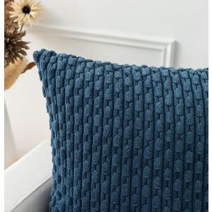Kevin Textile Pack of 2 Corduroy Decorative Throw Pillow Covers 12x20 Inch Soft Boho Striped Pillow Covers Modern Farmhouse Home Decor for Autumn Sofa Living Room Couch Bed Blue