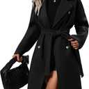 OPCAKM Women's Winter Wool Blend Pea Coat Double Breasted Notch Lapel Long Trench Coat (Black)
