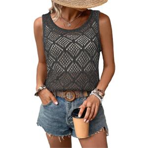 Bosmeer Women's Hollow Sweater Vest Crochet Tank Tops Knit Out Sleeveless Cover Up Summer Boho Top Pullover XL