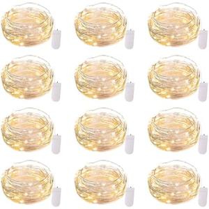 Brightown 12 Pack LED Fairy Lights Battery Operated String Lights - 7ft 20LED Waterproof Silver Wire Firefly Starry Moon Lights for DIY Crafts Wedding Table Centerpieces Party Bedroom Christmas