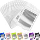 FUNFERY 98 Pack Mylar Resealable Bags Foil Packaging Bags with Clear Window, Zipper Pouch Smell Proof Bag for Food Storage, Cookies, Sample, Small Business(White, 2.4x3.9inch)