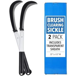 IMPRESA [2 Pack] Brush Clearing Sickle - Heavy Duty Scythe Garden Tool - Extra Long Brush Cutter for Weeds and Vines - Manganese Steel Sickle Blade - Soft-Grip Grass Billhook Sickle Long Handle