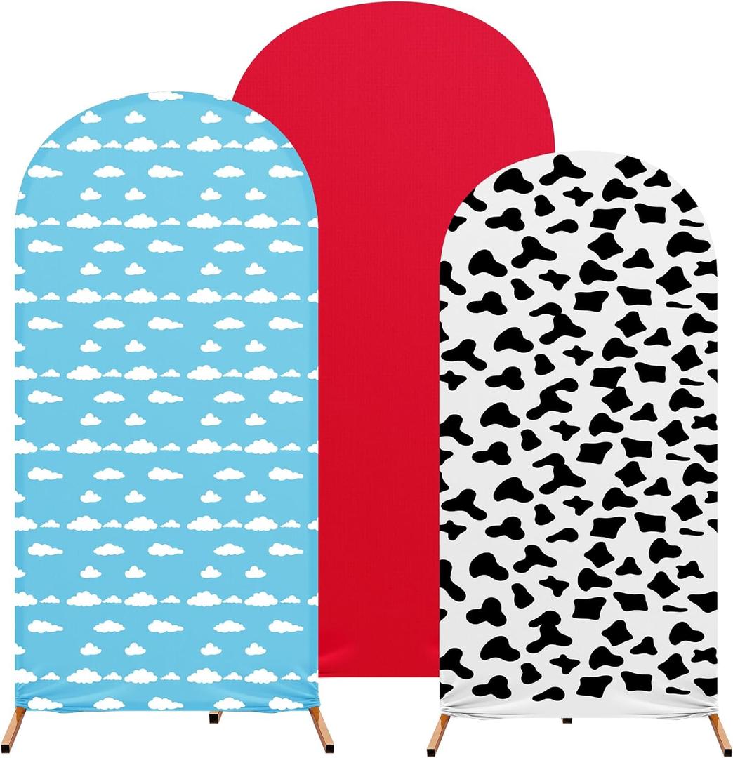 Arch Backdrop Cover Set of 3 Wedding Arch Covers Spandex Backdrop Stand 4ft, 5ft, 6ft for Wedding Birthday Banquet Boy Girl Ceremony Decoration(Blue,Cartoon Story)