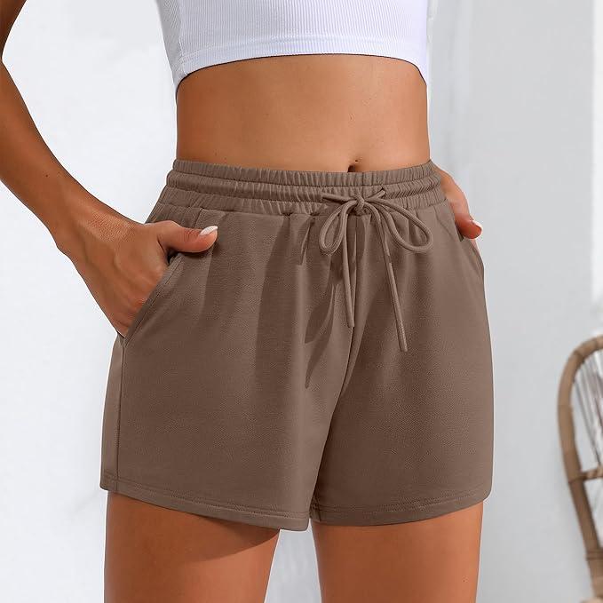 1 Pc Neer Womens Sweat Short Comfy Casual Lounge Drawstring High Waist Summer Athletic Shorts with Pocket 2025 (XL, Brown)