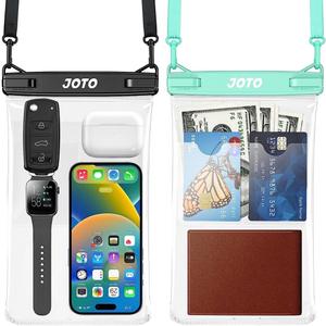 JOTO 2 Pack Large Waterproof Phone Pouch Bag, IPX8 Big Underwater Dry Bag with Lanyard for iPhone 16 15 14 Plus Pro Max, Galaxy S24 S23 Ultra, Airpods Cash Credit Card Essentials -Black & Green
