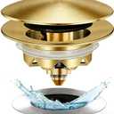 Bathtub Drain Stopper, Pop Up Tub Stopper and Cover, Bottom with Hair Catcher, Universal for 1.45 in to 1.8 in Drain, Replaces Old Drain Plug, Brushed Gold