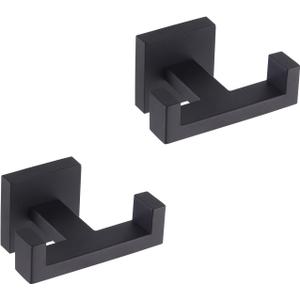 GERZWY Matte Black Bathroom Double Towel Hook Stainless Steel Coat/Robe Clothes Hook for Bath Kitchen Modern Hotel Style Wall Mounted 2 Pack AG1417B-BK