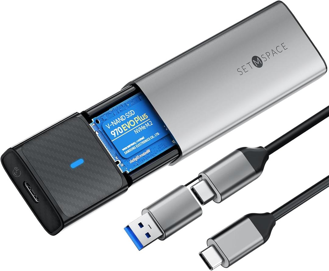 Tool-Free M.2 Enclosure USB C/USB A, Aluminum with 11.81in Cable, NVMe & SATA SSD Enclosure for M2 2230/2242/2260/228 in M-Key/(B+M) Key - Grey
