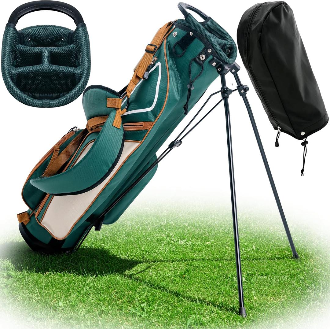 Ultra-Lite Golf Stand Bag - 3 Lbs, 4 Way Divider Portable Golf Club Carry Bag, Water-Repellent Golf Travel Case with Rain Hood, Golf Gifts for Men and Women (Green)
