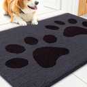 Smiry Dog Door Mat for Muddy Paws, Absorbs Moisture and Dirt, Low-Profile Entryway Mat with Non-Slip Backing, Entry Indoor Outdoor Doormat for Inside Floor (36x24 Inches, Black, Paw)