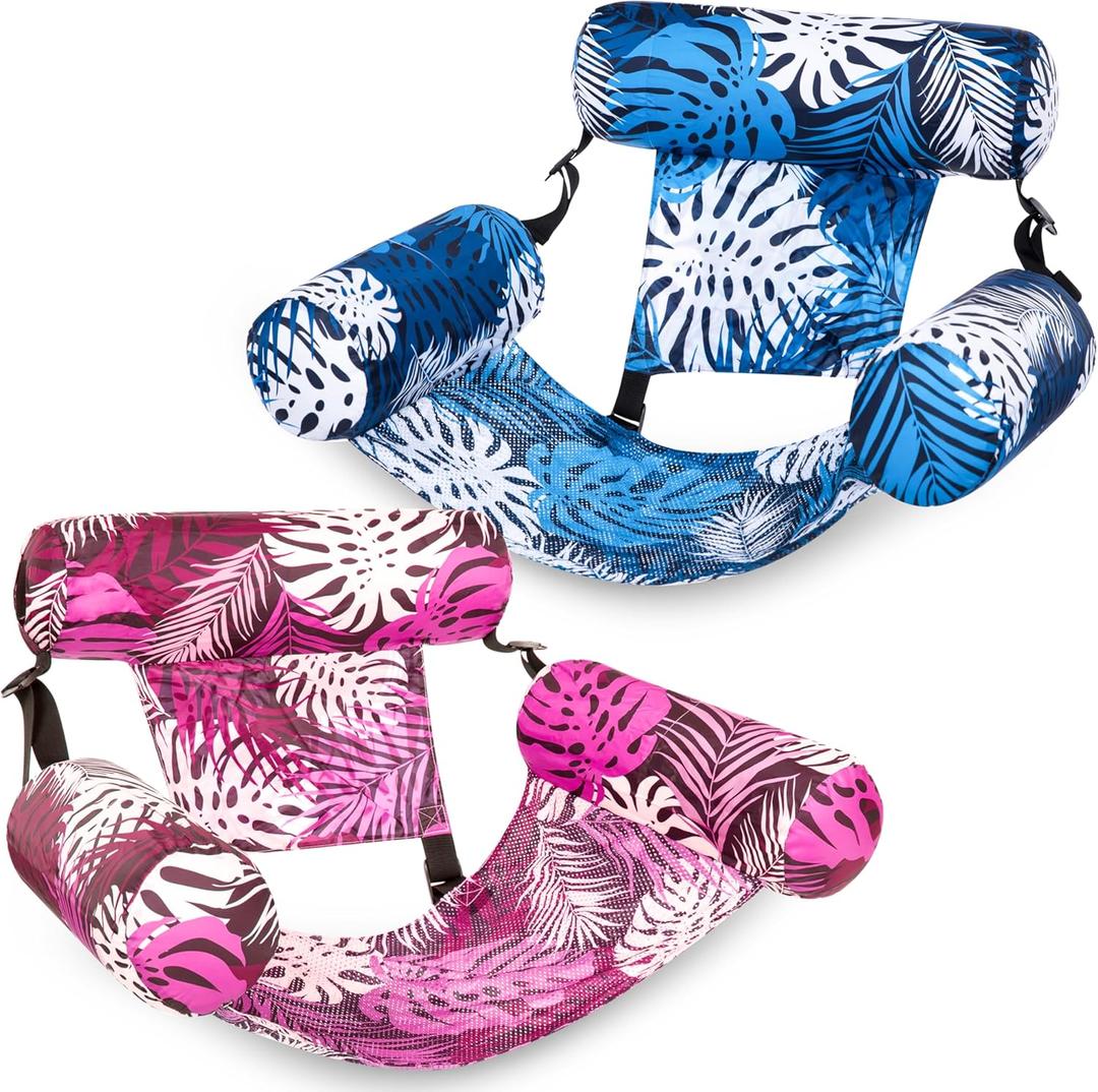 SLOOSH Inflatable Pool Floats Adult, Pack of 2 Floating Lounge Chairs, Blow up Pool Noodles for Adult Heavy Duty, Floating Chair for Party Summer Water Beach Lake Fun
