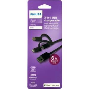 Philips Charge Cable Mobility 3in1 USB 6Ft