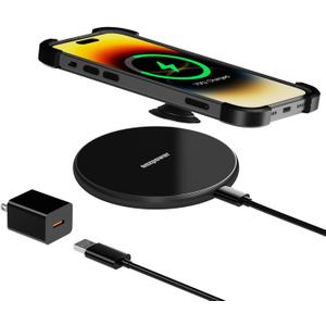 Wireless Charger for Thick Cases of 10MM/Popsocket/OtterBox, Phone Charger Pad, 15W Max Wireless Charging Pad for iPhone 16 Pro Max/15/14/13/12/11/Samsung Galaxy S24/S23/AirPods(with Adapter) (BLACK)