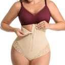 SHAPELLX Tummy Control Thong Shapewear for Women Shaping Thong Body Shaper Underwear with Hook Zipper Closure (Beige) XL